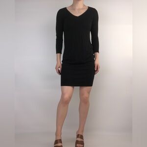 Eileen Fisher Viscose Jersey 3/4 Sleeve V Neck Mini Dress Black Size XS‎